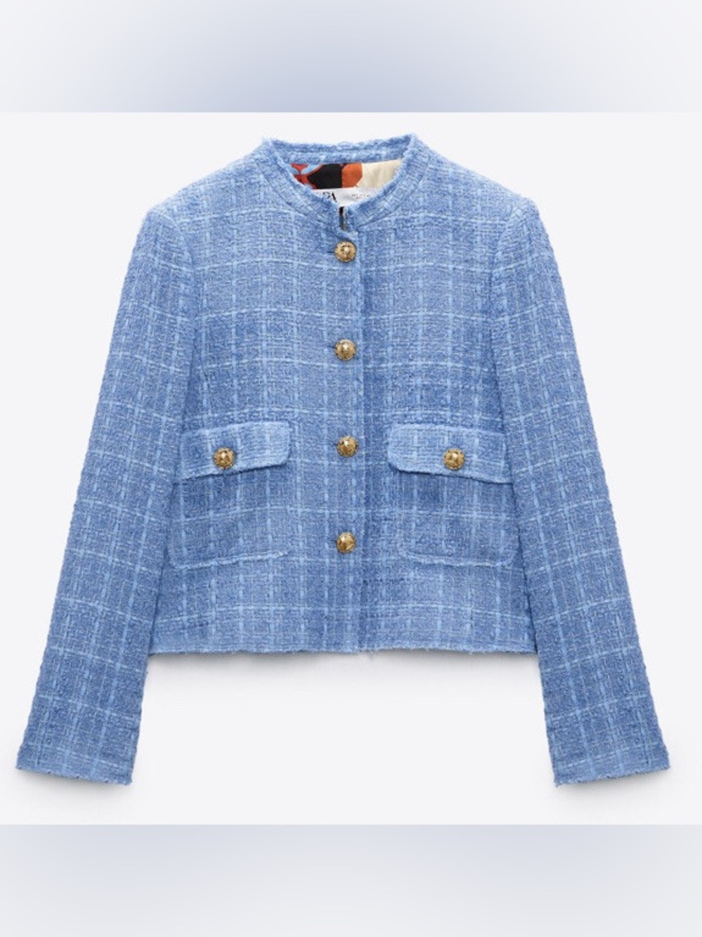 ZARA Classic Blue Tweed Cropped Jacket - Women's